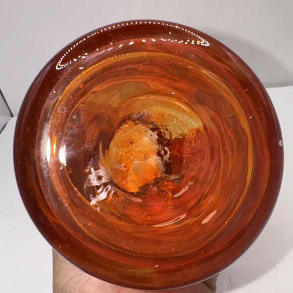 VTG Hand Blown Orange Swirl Art Glass Vase 7” Tall Ruffled Tulip Rim Style Decor - Picture 8 of 8